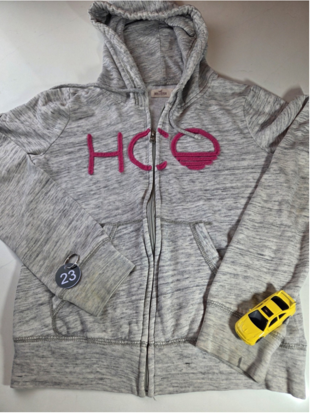 Hollister Women’s XS HCO Full Zip Hoodie Gray Pink Logo Y2K #23